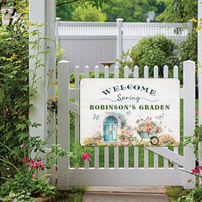 Personalized Metal Signs with Name Made in USA Custom Vintage Garden Sign Waterproof Vintage Decorative Metal Print for Wall Decor Customized Home Garden Ideas Gifts Artwork Prints for Yard Ourdoor
