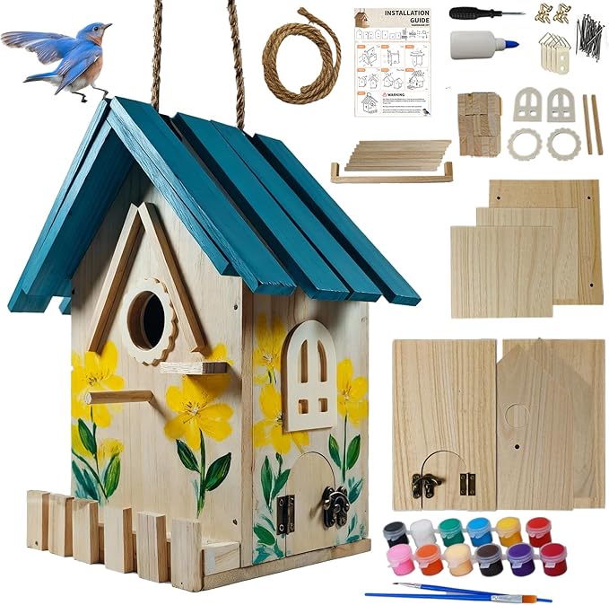 DIY Wooden Bird Houses for Outside with Paint Woodworking Craft for Kids and Adults Hanging Birdhouse for Garden Yard Decor Gifts