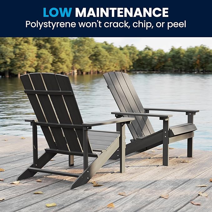 Flash Furniture Charlestown Indoor/Outdoor Faux Wood Adirondack Chair, Weather-Resistant Polyresin Patio Adirondack Chair with 350-lb. Static Weight Capacity, Gray