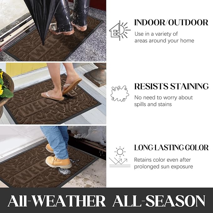 Yimobra Welcome Mat Outdoor 29.5x17, Waterproof Non-Slip Outdoor Mats for Front Door Outside Entrance, Low-Profile Entryway Mat Indoor for Garage Patio, Coffee
