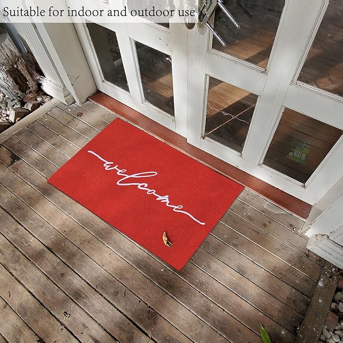 AAZZKANG Red Door Mat 36"x24" with Non Slip Rubber Backing Outside Inside Large Welcome Mats for Front Door Easy to Clean Doormat for Patio,High Traffic Areas