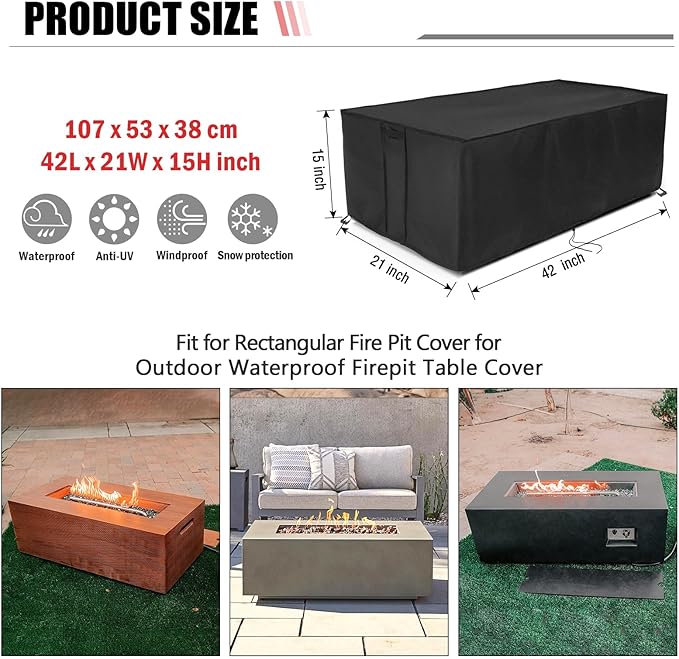 Fire Pit Cover Rectangular 42 Inch,Propane Gas Fire Pit Table Cover,Outdoor Waterproof Firepit Table Cover - 42 x 21 x 15 Inch