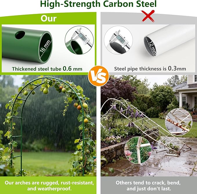 Thickened Rustproof Garden Arch Metal Trellis for Climbing Plants Outdoor, Wedding Arch Garden Arbor Frame Archway 4.9 x8.1 or 5.5 x7.9Ft Flower Arches for Bridal Party Decoration (Green)