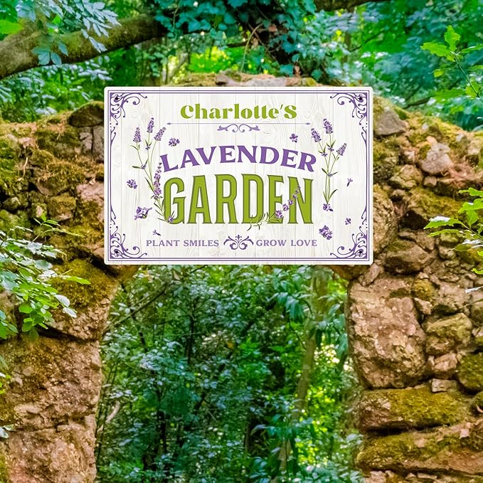 Custom Lavender Garden Sign, Personalized Name for Flower Garden, and Backyard Décor Sign, 12x18 Inches, Rust Free .063 Aluminum, Fade Resistant, Made in USA by Sigo Signs