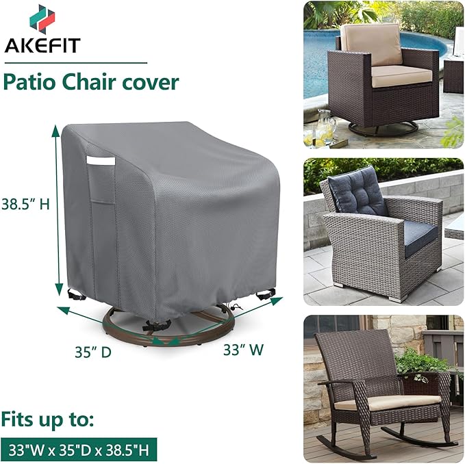 AKEfit Outdoor Swivel Lounge Chair Cover 2 Pack,Heavy Duty Waterproof Patio Chair Covers for All-Weather Protection Outdoor Lawn Furniture,Grey-33Wx35Dx38.5H inches