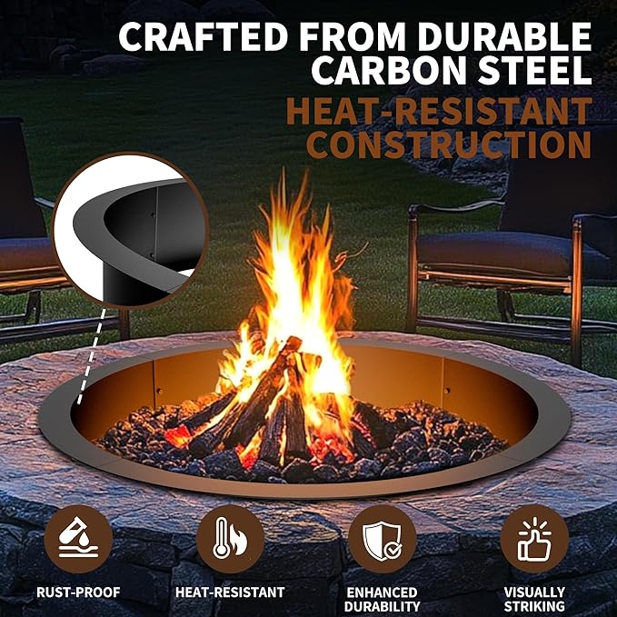 Outdoor Smokeless Fire Pit Ring Insert,36 Inch Inner|42 Inch Outer Diameter, Heavy Duty Metal Round Fire Ring for Outside Wood Burning, Black