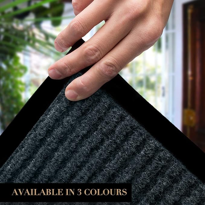 LuxUrux Striped Black Door Mat - Heavy Duty, Indoor/Outdoor, Easy Clean, Waterproof, Low-Profile (24'' x 16'') - Ideal for Entry, Patio, Garage - Durable Solution for High Traffic Entrance Ways