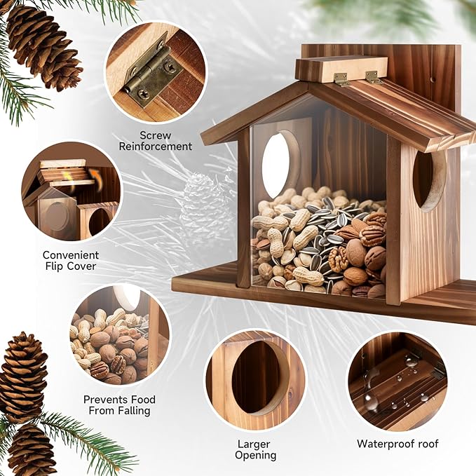 Gnodary Squirrel Feeders for Outside, Durable Squirrel House for Outdoor - Chipmunk Feeder, Squirrel Food for Backyard Squirrels Hold Corn, Corn Cob, Peanuts (Beige Brown)