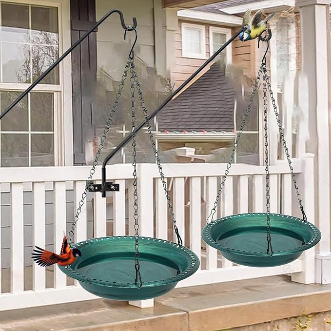 Antique Outdoor Garden Hanging Bird Bath for Outside, 12 inch Heavy Duty BirdBath Bowl Only with Chains, Hanging Bird Feeder Tray for Backyard Decor Green