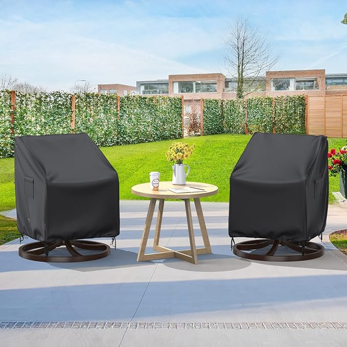 Swivel Patio Chair Covers, 2 Pack Waterproof Outdoor Rocking Chair Covers, Lawn Patio Furniture Covers, Heavy Duty Lounge Chair Cover, 30" W×34" D×38.5" H, Black