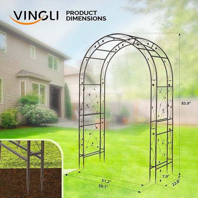 VINGLI Garden Arbor, Arch for Wedding Ceremony Party, Christmas Garden Decor Steel Garden Trellis for Plant Climbing, Pergola for Garden, Backyard, Lawn (Arch Top, Bronze)