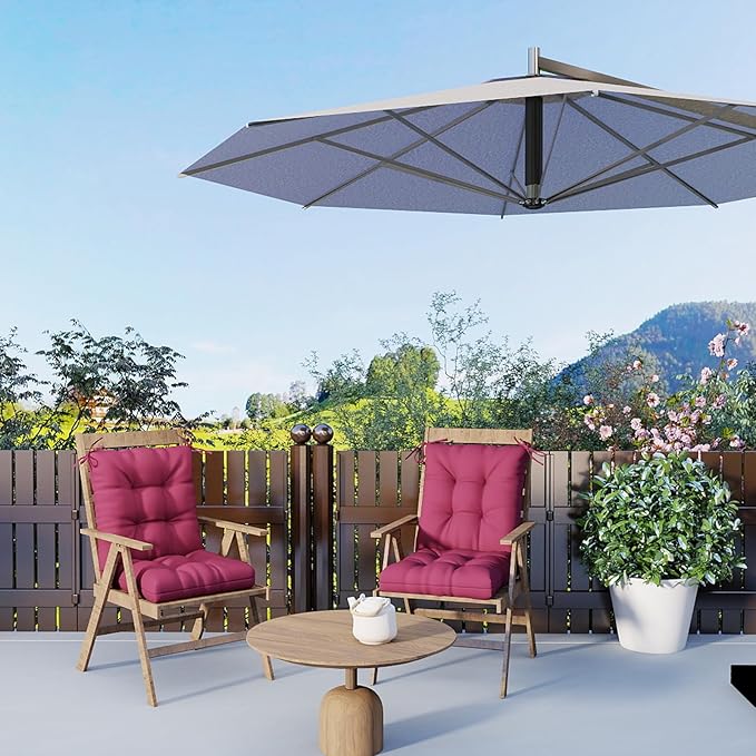 Outdoor Chair Cushion, 42x21x4 Inch Patio Cushions for Dining/Rocking Chairs, High Back Soft Seat Pad with Ties, Indoor Outside Use, Fade-Resistant & Waterproof, Burgundy