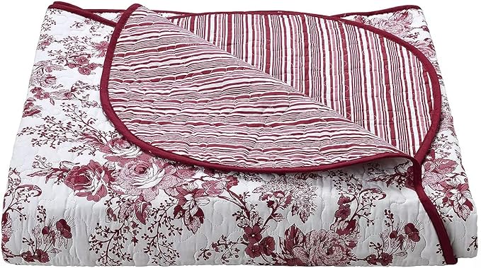 Wonderful 100% Cotton Red Floral Bedspread Set Queen Size, Quilt Bedding Sets with Pillow Shams, 3 Pieces Botanical Coverlet Set, Quilted Blanket Bed Cover for All Season, 102"x118"