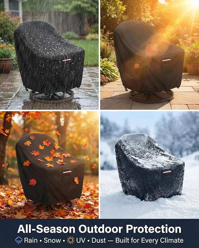 Outdoor Patio Chair Covers 4-Pack, Heavy Duty 600D Oxford Fabric, Weather Resistant Waterproof Furniture Protectors, Black, 28W x 32D x 36H inches