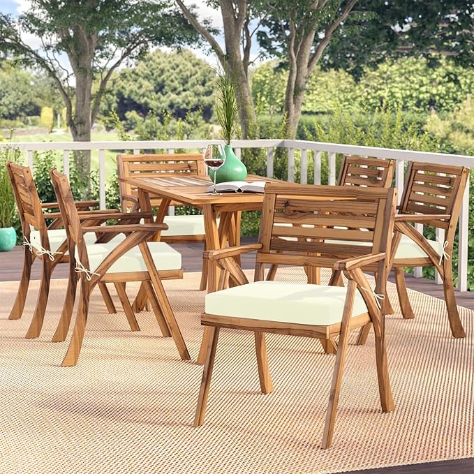 Topotdor Outdoor Chair Cushions Set of 2, 18.5"x16.5"x3" Waterproof Patio Chair Cushions for Outdoor Furniture, Square Corner Outdoor Seat Cushions Color Fastness Chair Pads with Ties, Cream