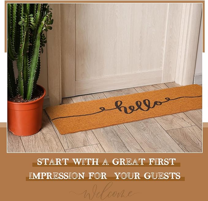 Long Doormat 48''x16'' Front Door Mat for Entrance Inside Outdoor Large Decorative Door Rug Welcome Mat for Outside Home Entry(Hello,Yellow)