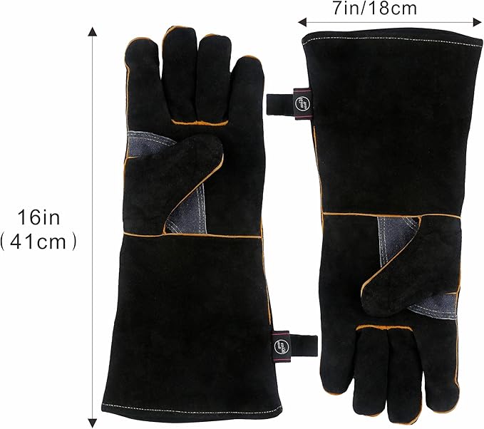 Extreme Heat/Fire Resistant Gloves Leather with Kevlar Stitching, Mitts Perfect for Welding/Oven/Grill/BBQ/Mig/Fireplace/Stove/Pot Holder/Tig Welder/Animal Handling