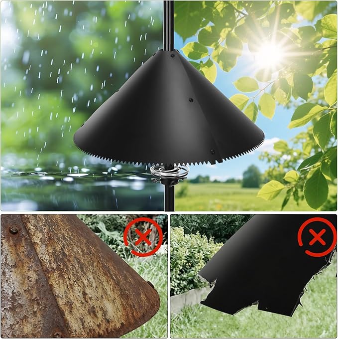 Squirrel Baffle for Bird Feeder Pole, Squirrel Guard with Mounting Bracket, Spring-Supported and Spiked Edge, for 1x1 Post, 19-Inch, Black