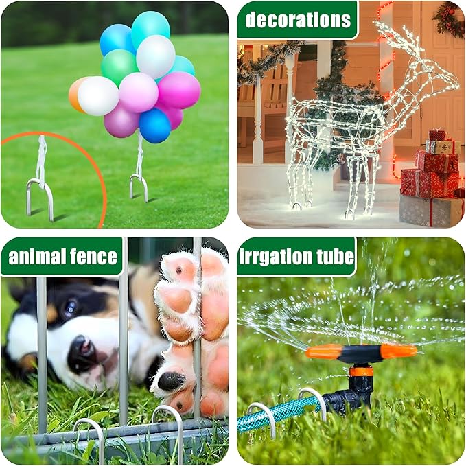 U Shaped Garden Stakes 4 Inch 80 Pack Drip Irrigation Stakes Galvanized Landscape Garden Staples Hose Stakes for Soaker Hose Drip Line Irrigation Tubing Tube, Lawn Ground and Weed Barriers