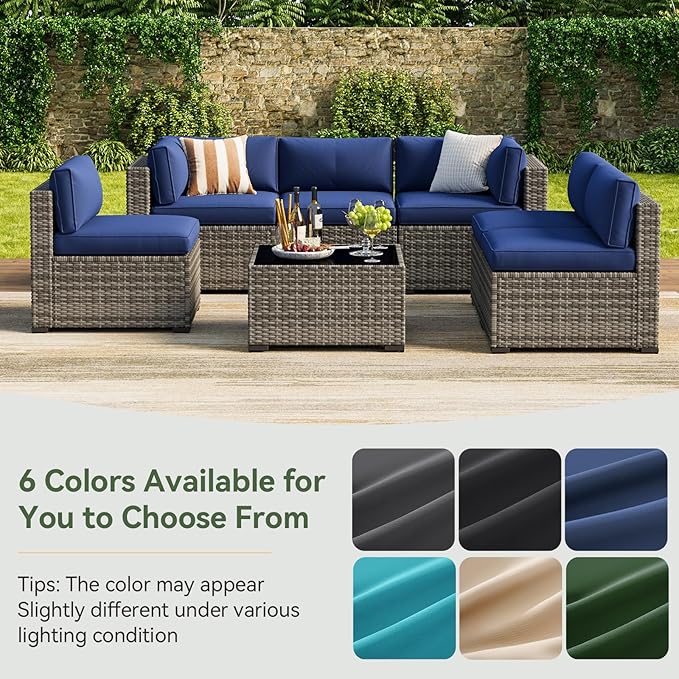 Aoxun Replacement Cushions for Outdoor Furniture, 14-Piece Outdoor Cushions for Patio Furniture, Deep Seat, Waterproof & Fade Resistant Couch Cushion for 6-Seat Patio Conversation Sets, Navy Blue