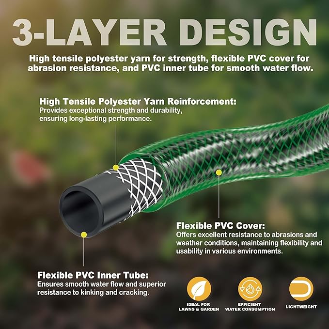 Lightweight Flexible PVC Garden Hose - 20FT Leakproof Water Hoses with Shut Off Valve and 3/4 Inch GHT Fittings for Small Yard and Outdoor Cleaning