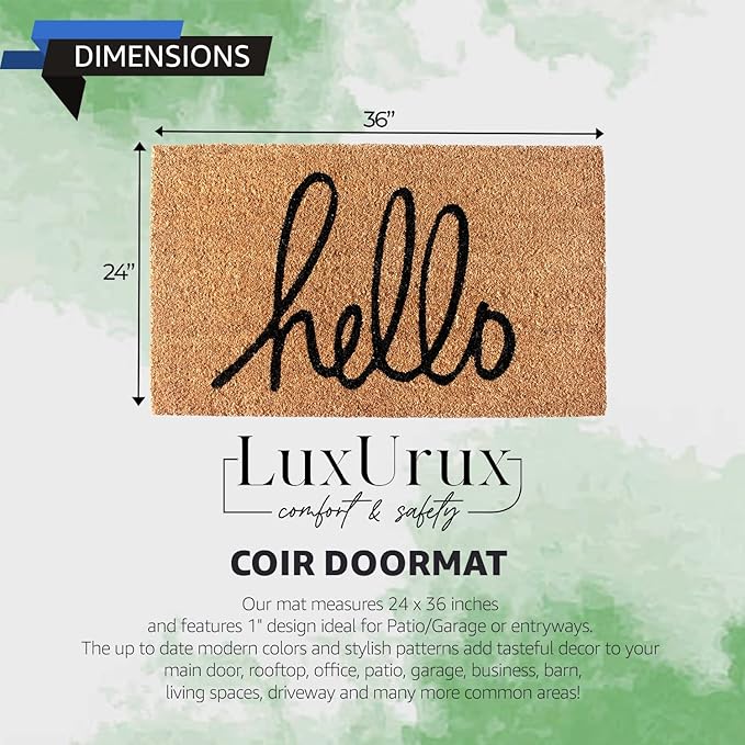 LuxUrux Welcome Mats Outdoor Coco Coir Doormat, with Heavy-Duty PVC Backing - Natural - Perfect Color/Sizing for Outdoor/Indoor uses. (24 x 36 Inch)