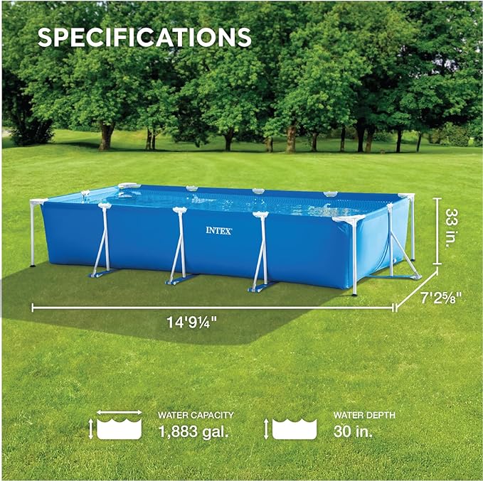 INTEX 28279EH Rectangular Frame Above Ground Swimming Pool Set: 14ft x 33in – Includes 530 GPH Cartridge Filter Pump – SuperTough Puncture Resistant – Rust Resistant – 1883 Gallon Capacity