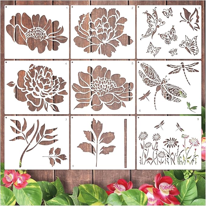 Large Fence Flower Stencils for Painting on Wood Floral Butterfly Fence Stencils for Walls Outdoors Garden Lace Crafts Reusable Home Canvas Furniture Paper (flower9)