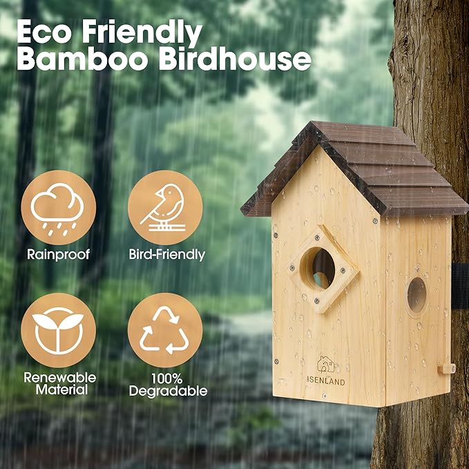 Smart Bird House with AI Identify Camera, 1080P Birdhouse for Outside with Night Vision, Birdhouse with Camera APP Control, Solar Powered Bird House, 2.4G WiFi App to Observe Bird Activities