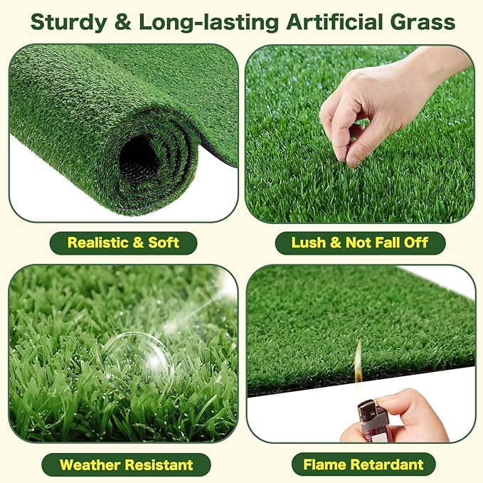 7 FT x 15 FT Artificial Grass Turf 8 PCS - 0.4" Pile Height Extra Large Realistic Fake Grass Rolls with Drainage Holes, Outdoor Indoor Landscape Lawn Carpet Rug for Patio, Balcony