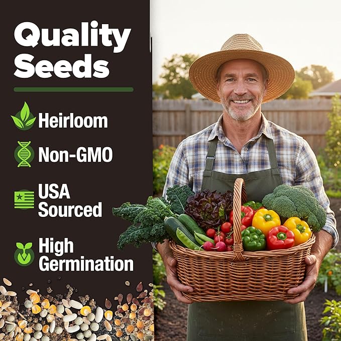 HOME GROWN 12 Fall Vegetable Seeds 9600+ Heirloom Non-GMO, High Germination, Cold Hardy Frost Tolerant Cool Season Garden, Beets, Kale, Cabbage, Peas, Broccoli, Lettuce, Onions (12 Varieties)