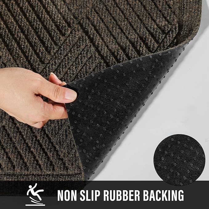 Sturdy Front Door Mat, Absorbent Muddy Dirt Resist Welcome Door Mats Outdoor Indoor, Stain and Fade Resistant, Non-Slip Rubber Backing Low Profile Doormat for Entryway, 47×32, Brown