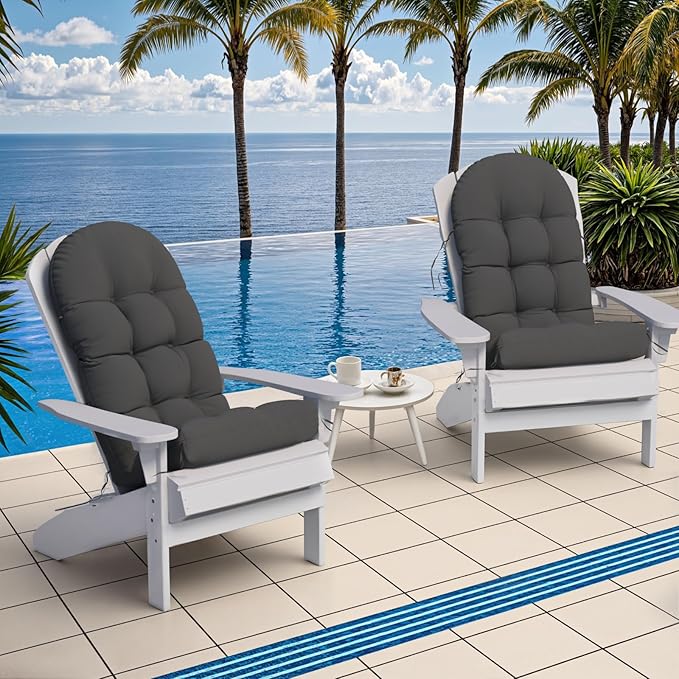 Adirondack Chair Cushion Set of 4, Rocking Chair Cushions, High Back Patio Cushions, Thickened Weather Resistant Patio Cushion with 6 Ties, Non Slip Fade & Waterproof