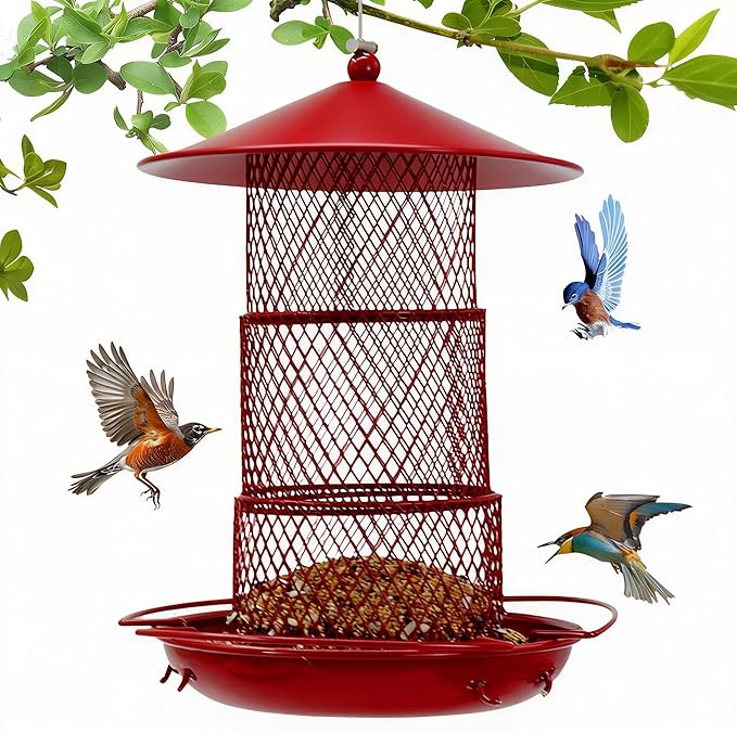 Bird Feeders for Outdoors Hanging, Durable Metal Birds Feeder with 4.5LB Large Capacity, Red Winter Bird Feeders,Sturdy & Weatherproof, Easy to Clean & Refill, Great for Attracting Cardinal,Blue Jay