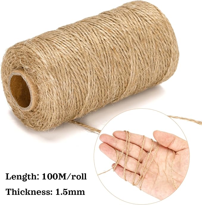 KINGLAKE 328 Feet Natural Jute Twine Best Arts Crafts Gift Twine Christmas Twines Durable Packing String, Brown