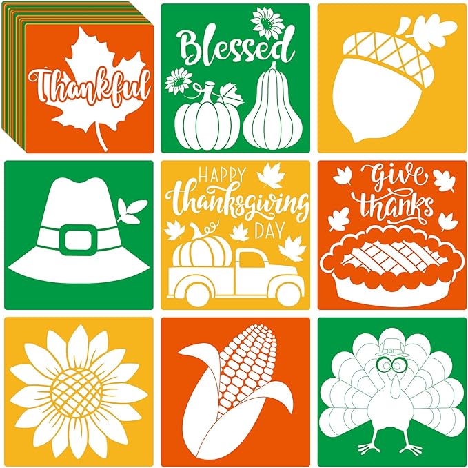 36pcs Thanksgiving Drawing Stencils for Kids 8 Inch Sidewalk Chalk Stencils Painting Large Washable Reusable Autumn Themed Primary Shape Template for Kids Toddlers Preschool