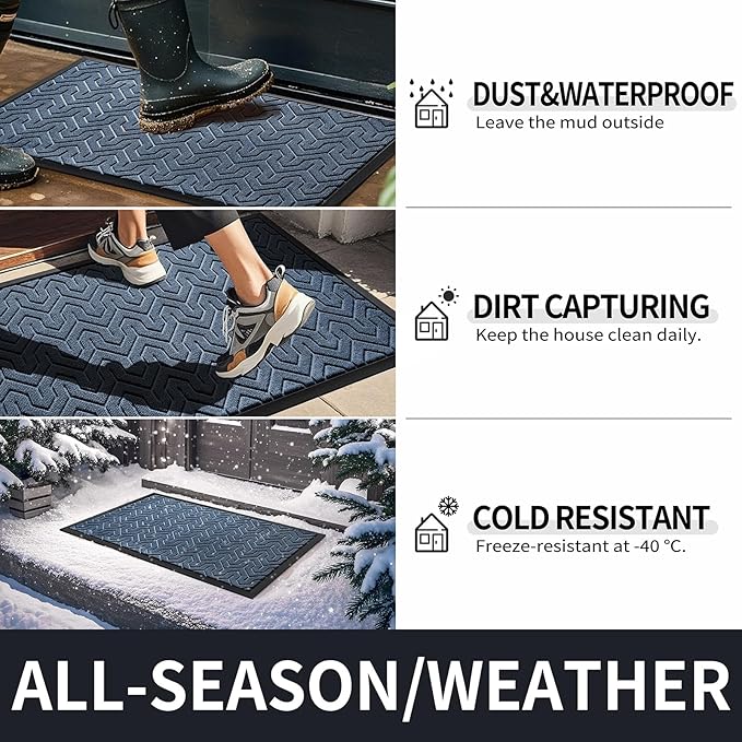 Yimobra Front Door Mat Outside Entrance 29.5x17, Waterproof Heavy Duty Outdoor Mats for Front Door, Non Slip Rubber Entry Mat for Garage Patio Indoor, Blue