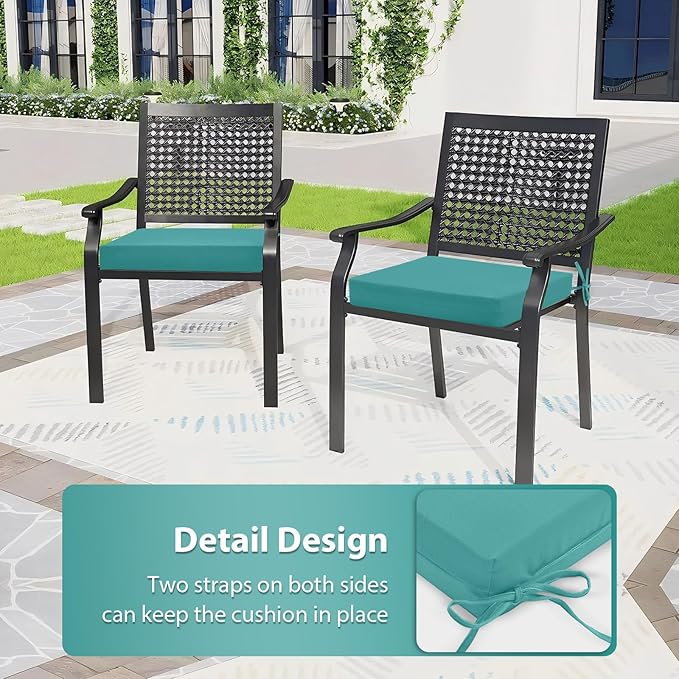 Outdoor Chair Cushion Set of 4, 18.5 x 16 Inch Patio Chair Cushions for Outdoor Furniture, Water Resistant Outdoor Patio Chair Cushions with Non-Slip Ties(Teal)