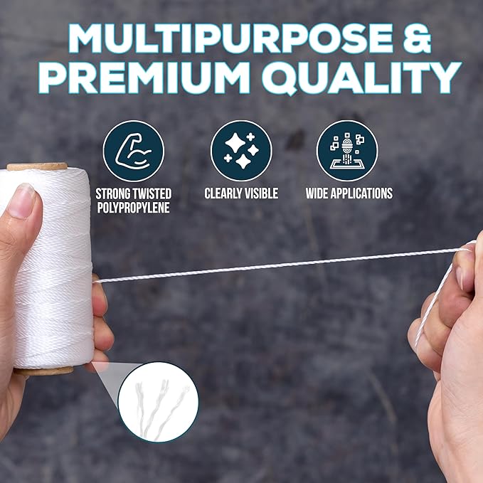Mason Line String 1.3mm Thick Twisted Polypropylene – Durable Construction Twine for Laying Bricks, Blocks, Fences in Gardening, DIY & Landscaping Projects (White, 393 Ft x 6 Pcs)