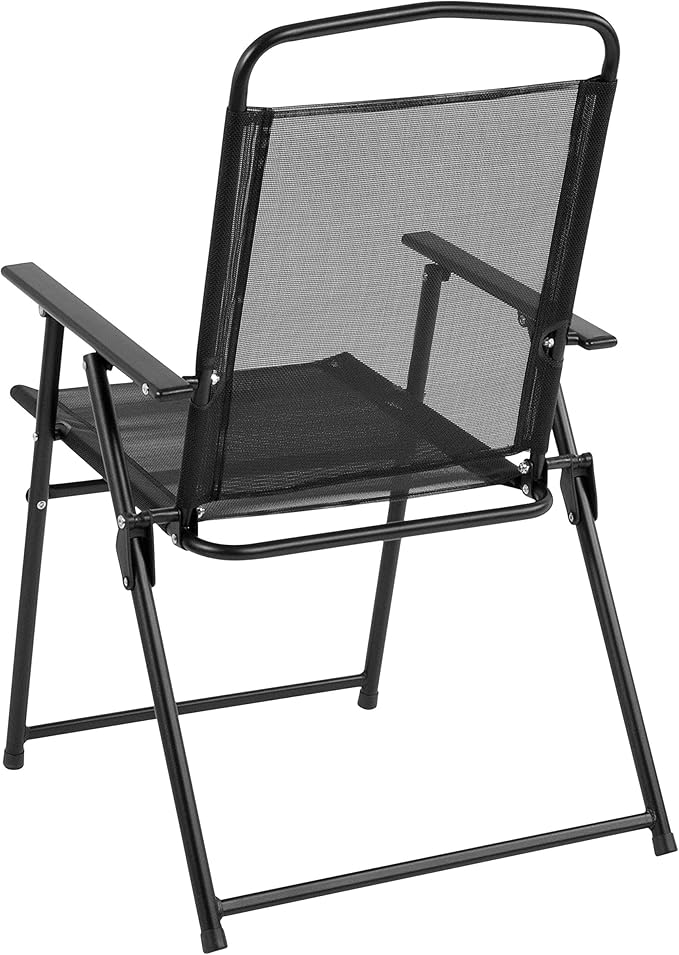 Flash Furniture Nantucket 6-Piece Patio Dining Set with Glass Table, 4 Folding Chairs, and Umbrella, Outdoor Patio Set, Black