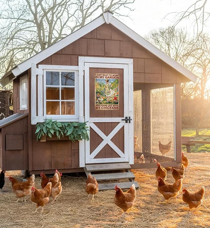 Chicken Gifts Funny Garden Decor Sign Vintage Farmhouse Chicken Decor for Chicken Coop Greenhouse Accessories Cool Gardening Wall Decor for Women Chicken Lovers Outdoor House Garden Signs 8"x12