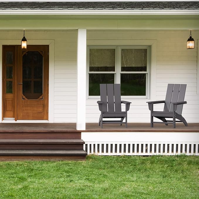 Modern Adirondack Chair, HDPE Plastic Patio Chairs for All Weather, Fire Pit Chair, Outdoor Lawn Chairs for Deck, Porch, Backyard, Garden, Slate Gray