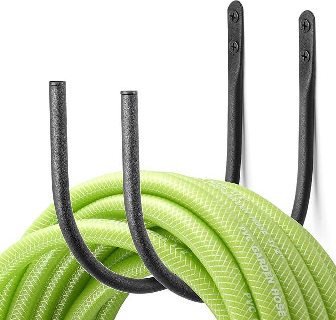 AJART Hose Holder Wall-Mount Outside: Heavy Duty Metal Outdoor Storage with Rustproof - Water Hose Hanger for Garden/Yard/Fence/Patio/House - 2 PCS
