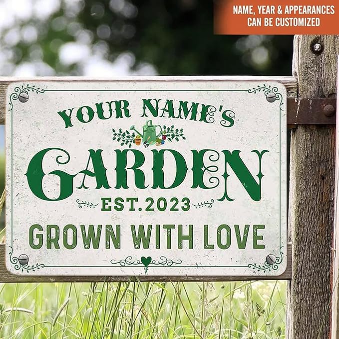 Personalized Metal Signs with Name Made in USA Custom Vintage Garden Sign Waterproof Vintage Decorative Metal Print for Wall Decor Customized Home Garden Ideas Gifts Artwork Prints for Yard Ourdoor