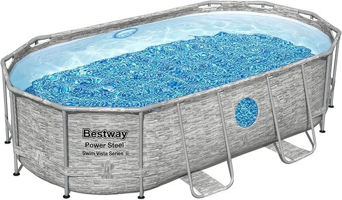 Bestway 7 Colored LED Relaxing Waterfall Cascade Pool Accessory & Power Steel Swim Vista 14' x 8' x 39.5" Oval Outdoor Above Ground Swimming Pool Set
