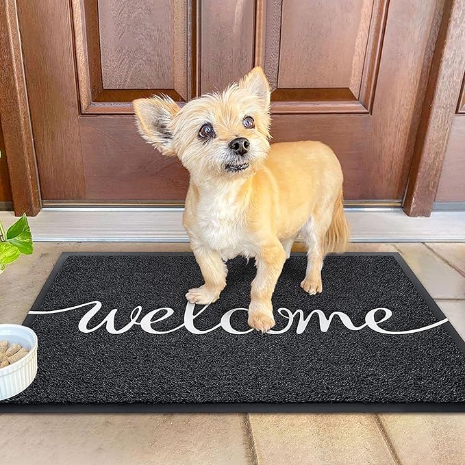 KILOCOCO Welcome Mat Outdoor Doormat Door Mat Non-Slip Front Door Mats for Entrance Indoor Floor Mats for Garage Patio High Traffic Areas Outside Rug 20"x32" Black