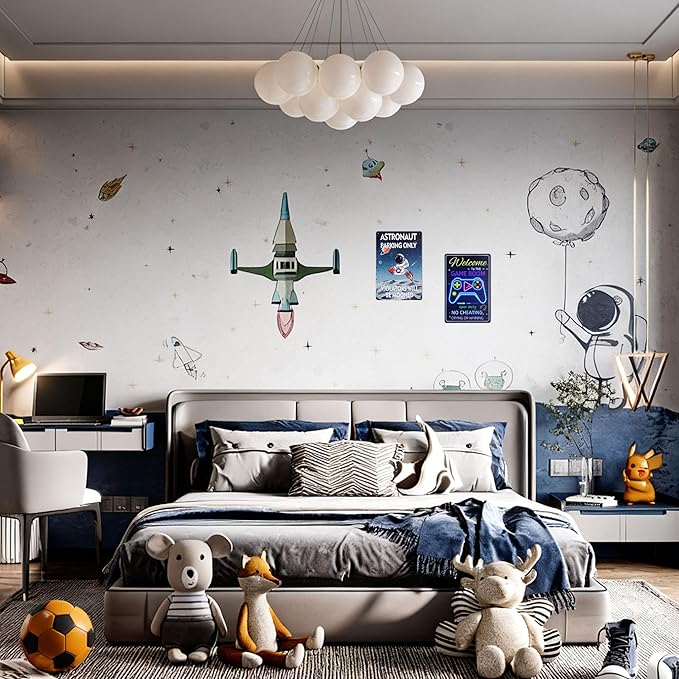 ASTRONAUT PARKING ONLY Poster Sign Decorative Signs Fun Metal Signs for Boys Space Themed Room Wall Decor Gifts for Teen Kids (Color10)