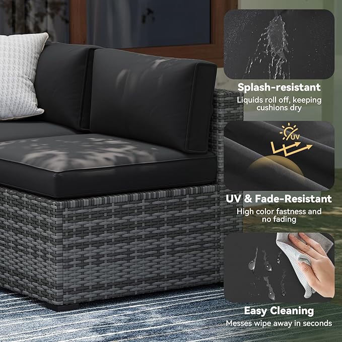 Aoxun Replacement Cushions for Outdoor Furniture, 14-Piece Outdoor Cushions for Patio Furniture, Deep Seat, Waterproof & Fade Resistant Couch Cushion for 6-Seat Patio Conversation Sets, Black