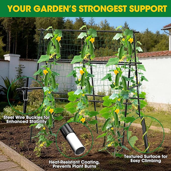 Trellis for Climbing Plants Outdoor, 47''X47'' A-Frame Cucumber Trellis for Raised Bed with Climbing Net, Garden Trellis for Climbing Plants for Cucumber,Tomato, Grapes and Flowers