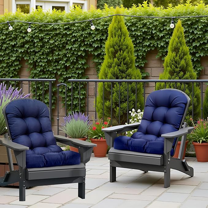 Outdoor Chair Cushion Set of 2 Printing High Back Patio Chair Cushions with Ties Waterproof Adirondack Chair Replacement Pads for Outdoor Furniture,47.24 * 19.69 * 4" Green Printing